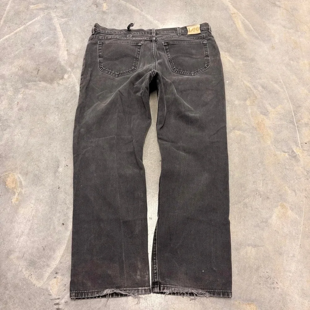 Vintage Lee Faded Black Baggy Wide Leg Jeans Mens W40 L29 Grunge Distressed Y2K